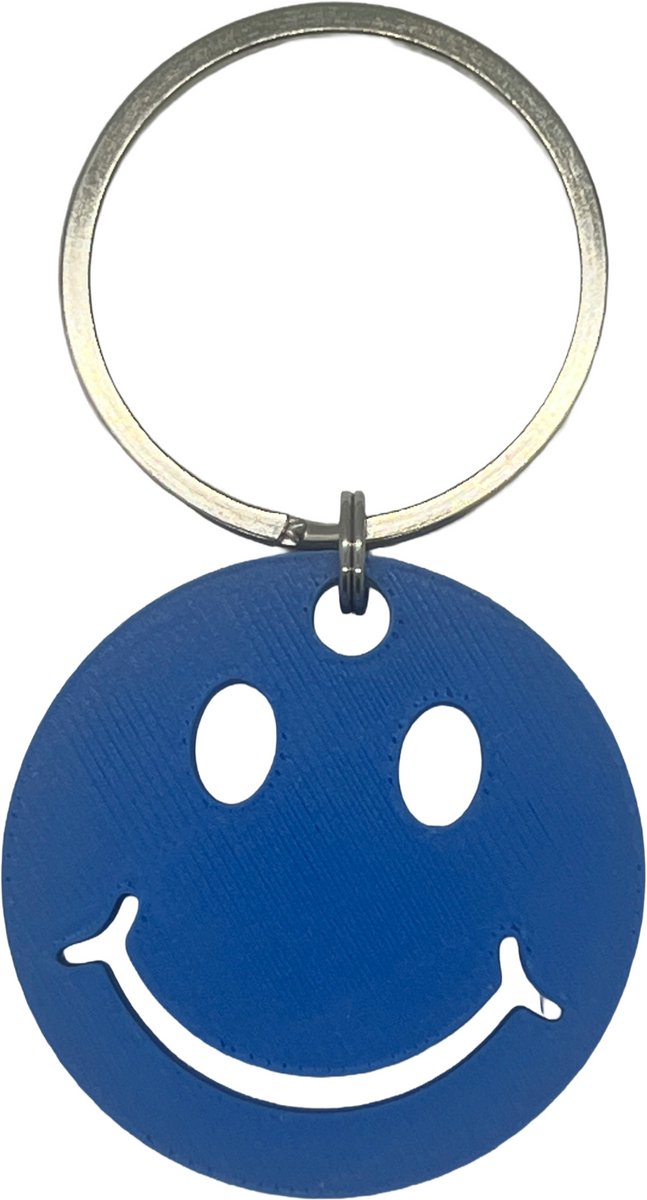 Smiley sleutelhanger Blauw 4 cm