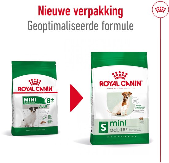 Vergelijking van oude en nieuwe Royal Canin verpakking, beide met hond.