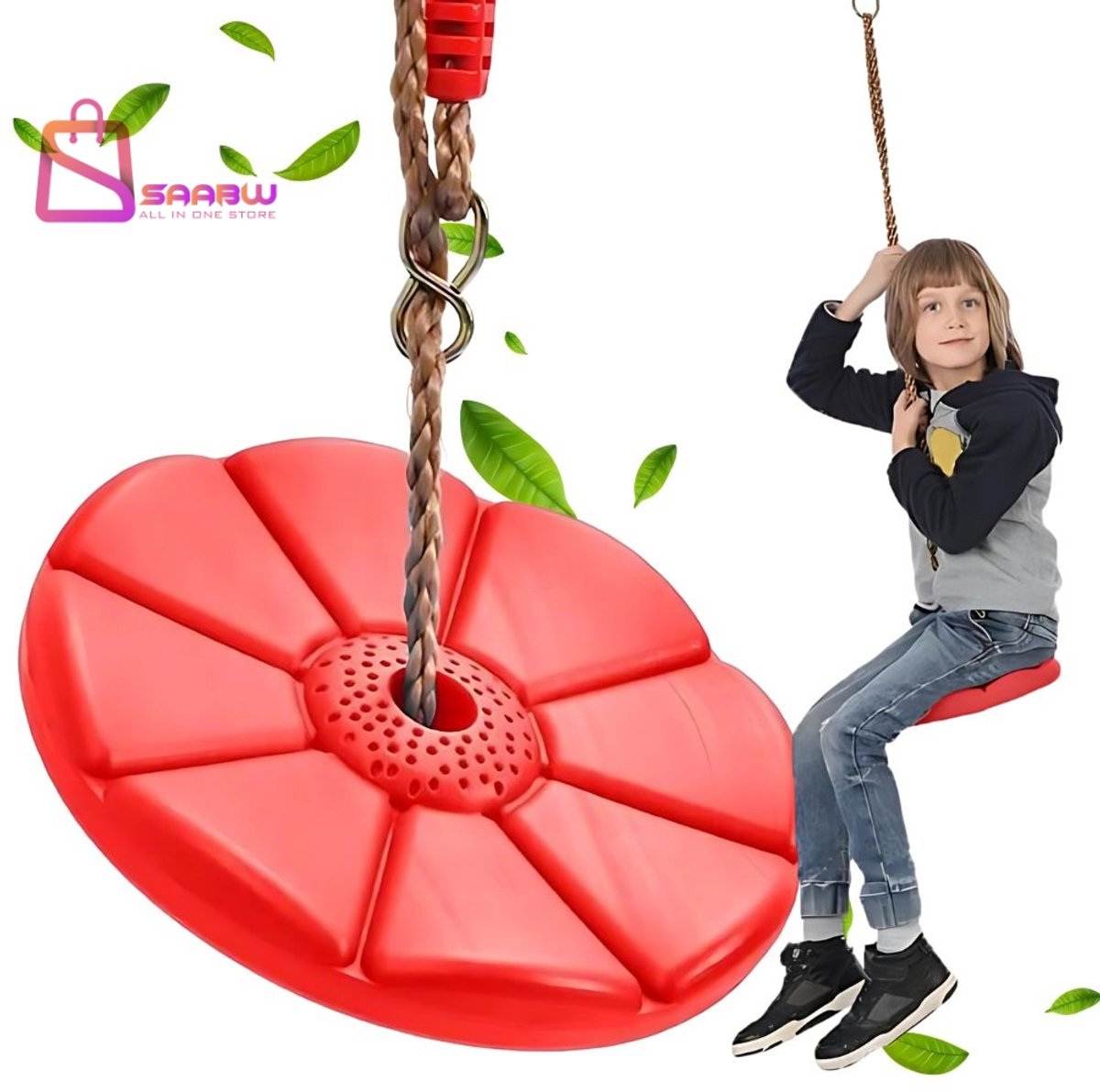 Kinderschommel Bloemvorm Rood – hangstoel – Tuinschommel met Ophangtouw tot 190 cm – schommels – Voor Buiten & Binnen – schommelstoel baby – 32405