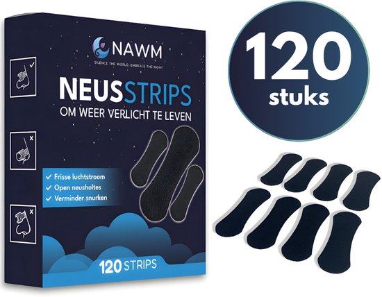 NAWM® Neusstrips (120 Stuks) - 4 Maanden Voorraad tegen Snurken, voor Sport & Betere Slaap - Zwarte Anti-Snurk Pleisters