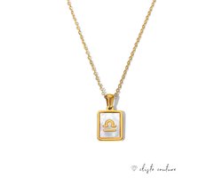 Cliste Couture - Stars Sterrenbeeld Ketting met Schelp Weegschaal / Libra - Stainless Steel met Goud Verguld - 45cm Ketting met Zodiac Hanger - Inclusief Cadeau Verpakking