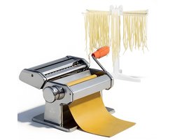 AUM® Pastamachine Set – Complete Pastaset om Zelf Verse Pasta te Maken – 8-Standen RVS Pastamachine + Opvouwbaar Pasta Droogrek – Voor Spaghetti, Tagliatelle, Fettuccine & Lasagne