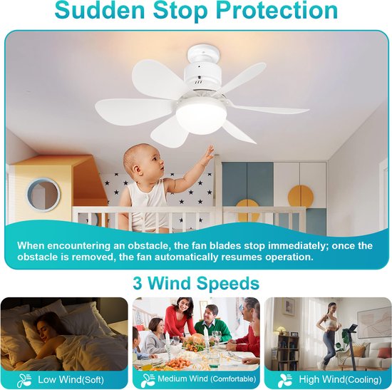 Plafondlampen met Ventilator - 3 kleurtemperatuurverlichting - Doorsnede 52 cm Ventilator Lamp met Afstandsbediening - 40W Plafondventilator met Dimbare LED Lamp - 1/2/4 uur Tmerfunctie - Beschikbaar in Voor Slaapkamer, Woonkamer, Garage enz(Wit) van Rosnek — afbeelding 4