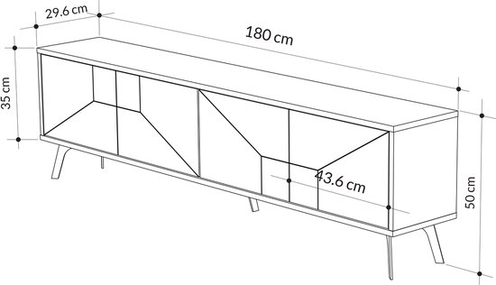 Meuble TV moderne HOCUS PICUS à 4 Portes – Grand meuble TV avec rangement – ​​Buffet TV en bois pour salon, chambre, bureau ou salle de séjour – 180 x 29,6 x 50 cm – Moka clair