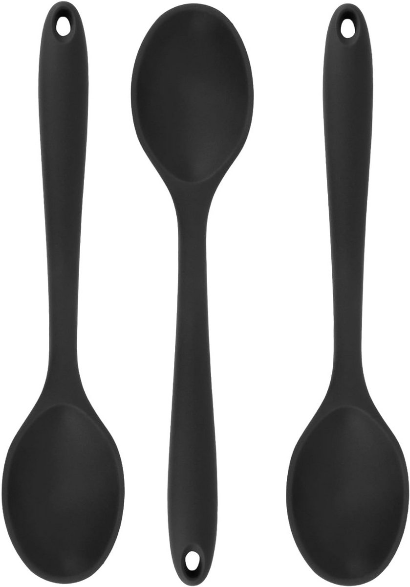 PolkaHome® 3-delige set siliconen keukengerei | Antiaanbaklaag siliconen lepels, spatelset & kooklepel met lang handvat | Hoge hittebestendigheid