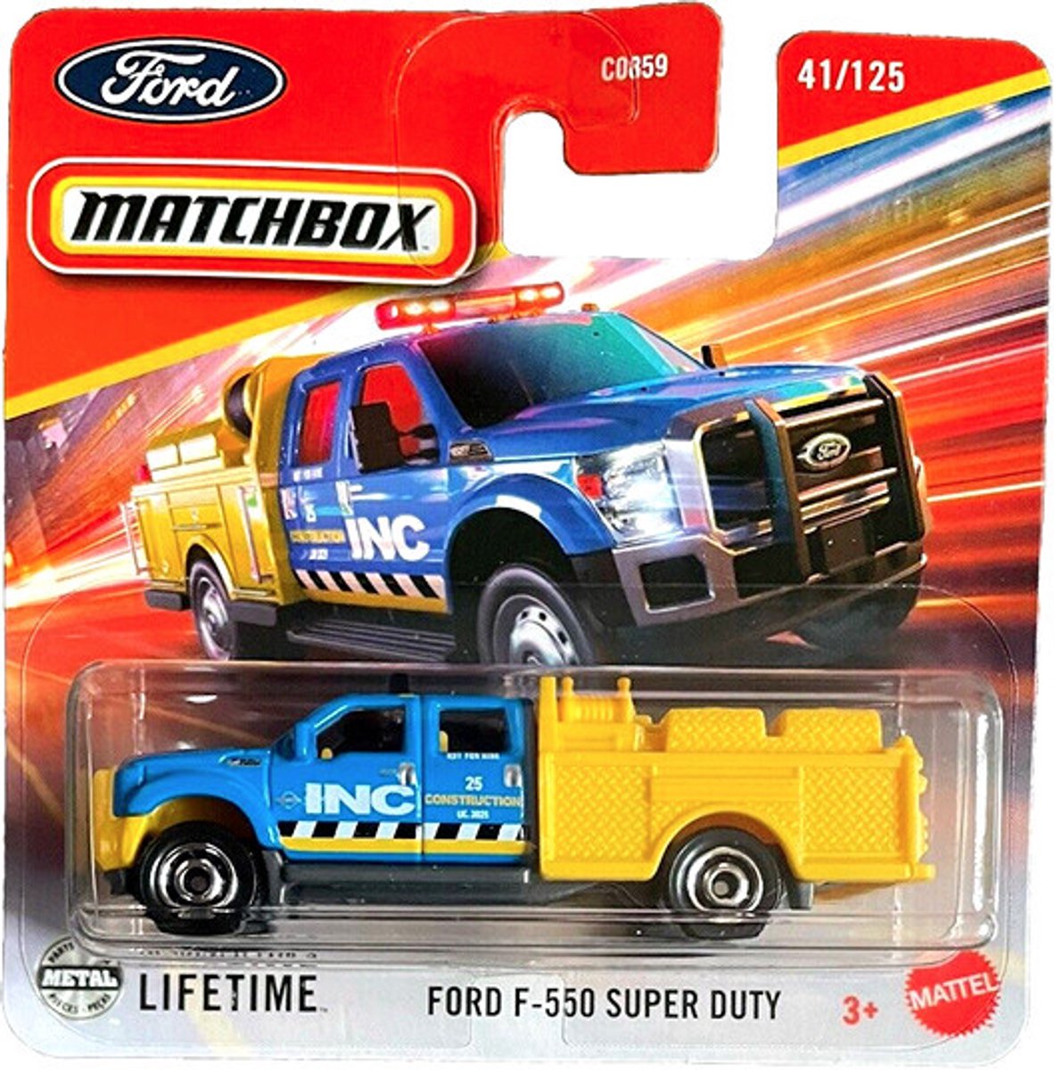 MATCHBOX INC FORD F550 SUPER FAST LESNEY 41-125 BLUE YELLOW (JBT08) 1:64 METAL SHORT CAST