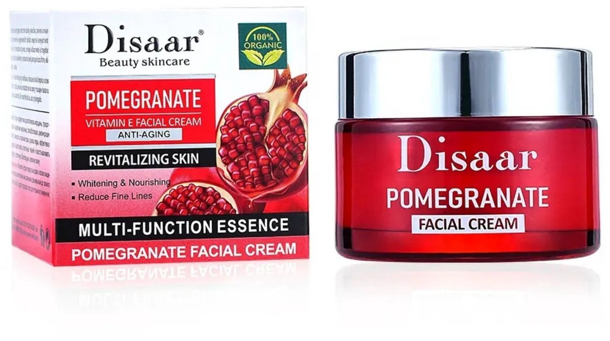 Disaar Granaatappel Gezichtscrème met Vitamine E – Anti-Aging, Hydraterend, Verstevigend, Tegen Rimpels, Verhelderend, 100% Organisch, 50g