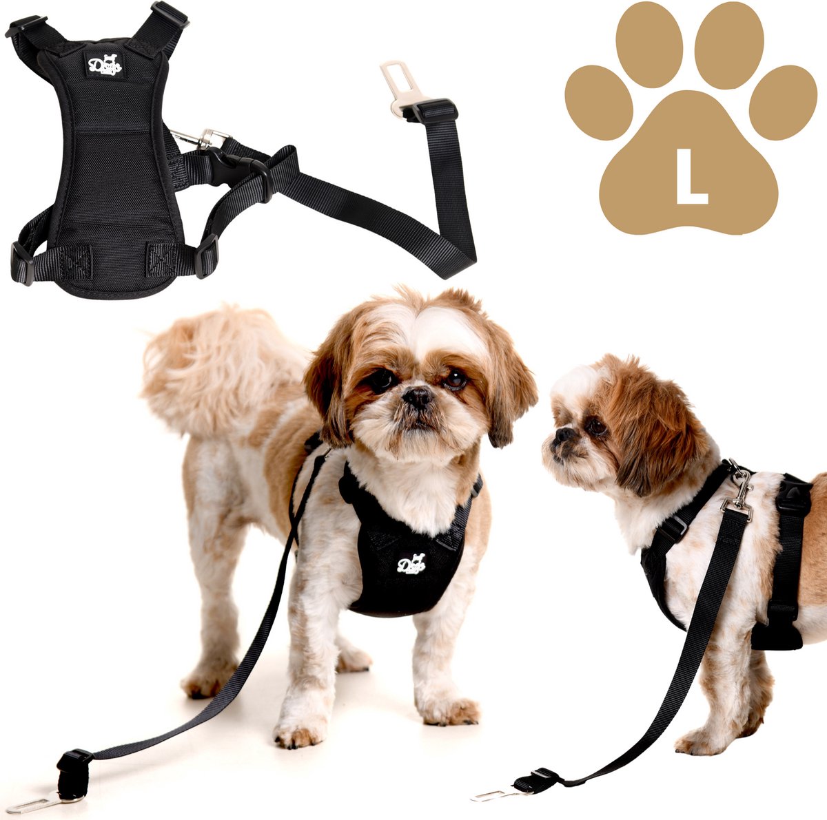 Honden autoharnas Zwart incl. autogordel Maat L - Autogordel met Veiligheidsharnas voor Honden - Veiligheid en Comfort voor je Huisdier