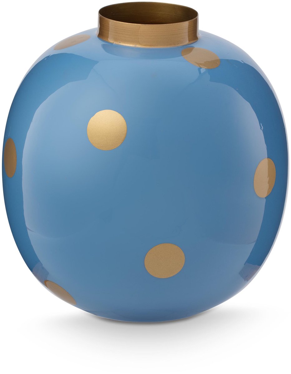 Pip Studio Vaas Dots - Bloemenvaas van Metaal - Blauw/ Goud - 23cm Lichtblauw