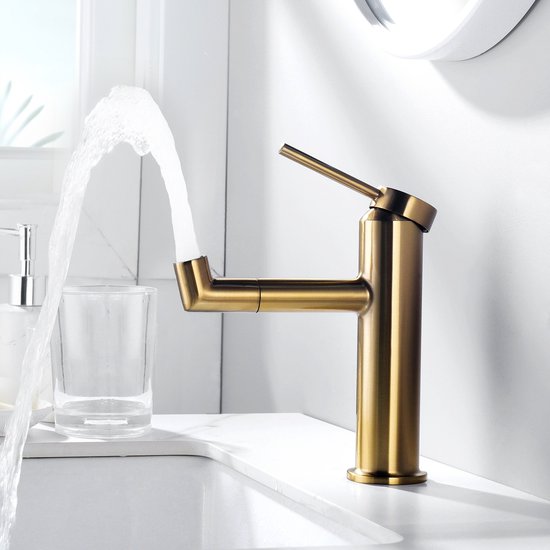 Lonheo max Wastafelkraan - 360° draaibare wateruitloop - Goud - Wastafelkraan Badkamer - Eéngreeps wastafelmengkraan - Waterbesparend