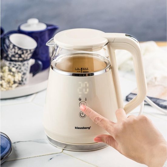 Bouilloire électrique Klausberg KB-7893 – 1 litre, design en Verres , panneau de commande LED , 5 réglages de température, fonction maintien au chaud