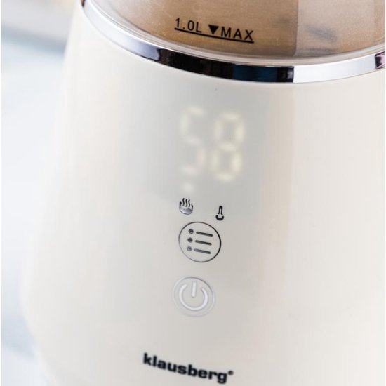 Bouilloire électrique Klausberg KB-7893 – 1 litre, design en Verres , panneau de commande LED , 5 réglages de température, fonction maintien au chaud