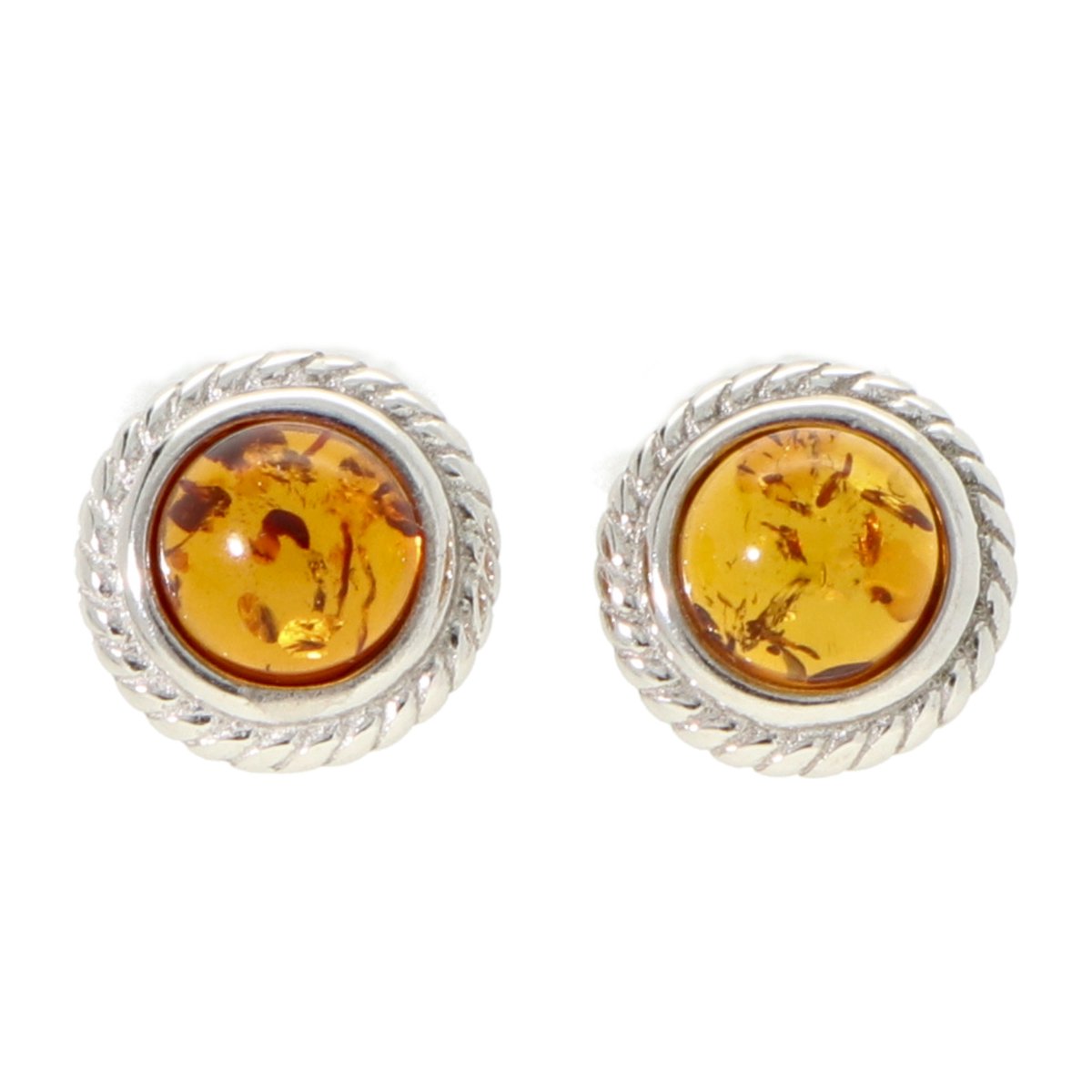 La Rosa Princesa Amber Oorbellen Zilver Gerhodineerd Sieraad met Steentjes - Barnsteen Rond