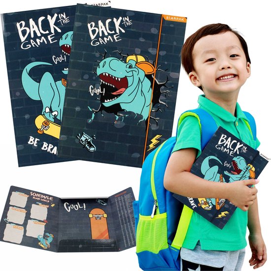 Dinosaurus GELAMINEERDE A4 Elastomap schoolmap met elastiek voor een jongen, LEERMIDDELEN: vermenigvuldigingstabel STARPAK