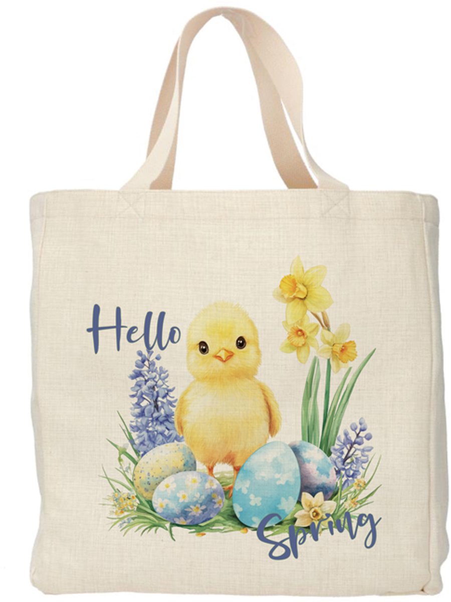Shopper - Totebag - Boodschappentas | Hello Spring - Kuiken | Duurzaam - Linnenlook - 48x38cm