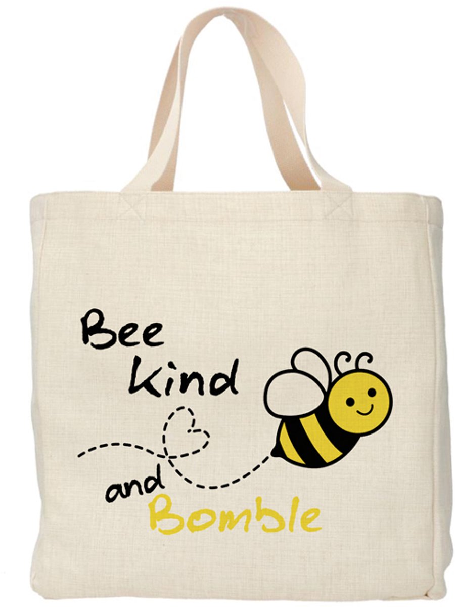 Shopper - Totebag - Boodschappentas | Bee Kind and Bumble | Duurzaam - Linnenlook - 48x38cm