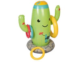 PLAYTIVE® oplaasbare watersproeier cactus, met 3 opblaasbare ringen. Eigenschappen. Vrolijk waterplezier voor de tuin. Met watersproeier in de hoed en watervulbare voet voor een veilige stand. Inclusief werpspeelgoed met 3 opblaasbare werpringen