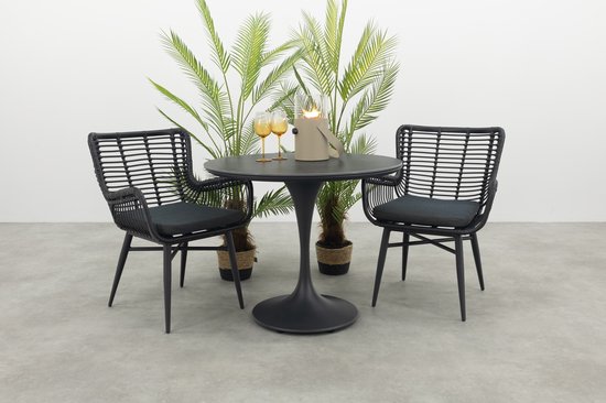 Jasmine Black/Toscara 2-persoons ronde bistroset Ø90 cm. - Betonlook OP=OP