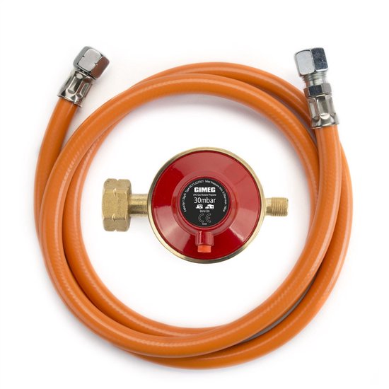 Gimeg Gasdrukregelaarset Afblaasbeveiliging - 30 mbar - Kombi X 1/4 inch links - Slang 60 cm van Gimeg — afbeelding 3