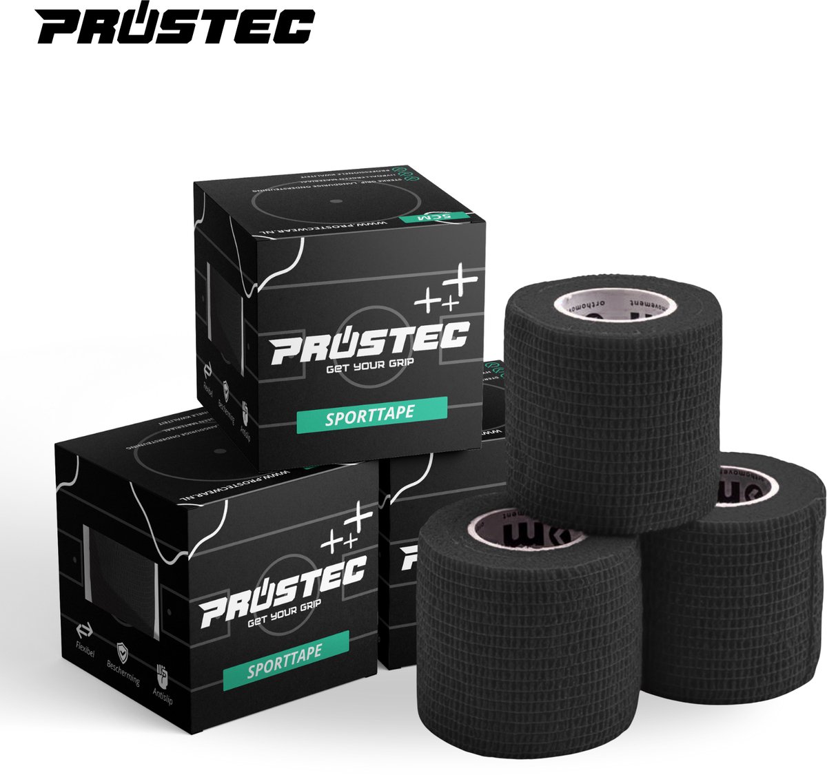 Prostec Sporttape voor Voetbal – Voetbaltape - Sokkentape – 3 Stuks – Zwart