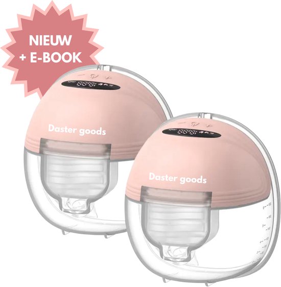 Daster goods® - Elektrische Draadloze Borstkolf PRO - Handsfree & Draagbaar - BPA-vrij - Dubbele Borstkolf - Met E-Book - Incl. 20 Bewaarzakjes - Incl. 4 Maten - Roze