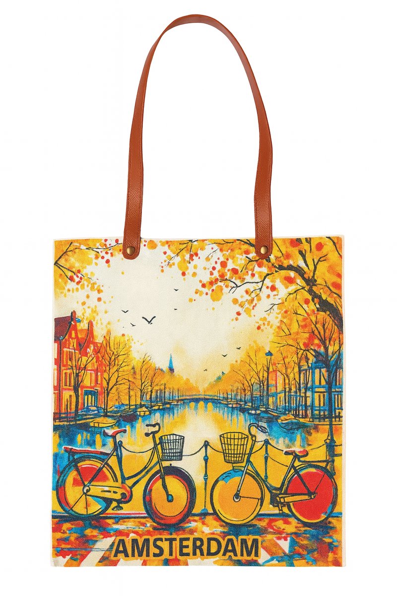 Canvas Tas Amsterdam met Fiets en Gracht