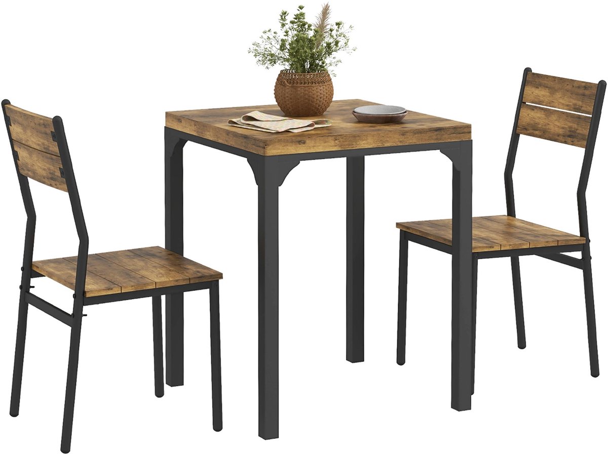 HOMCOM-Essgruppe-MDF, Metall-60L x 60B x 76H cm-Rustikal-Braun