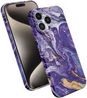 iPhone 15 Pro Max hoesje met paars, wit en gouden marmerprint. Beschermhoes met camera-uitsparing.