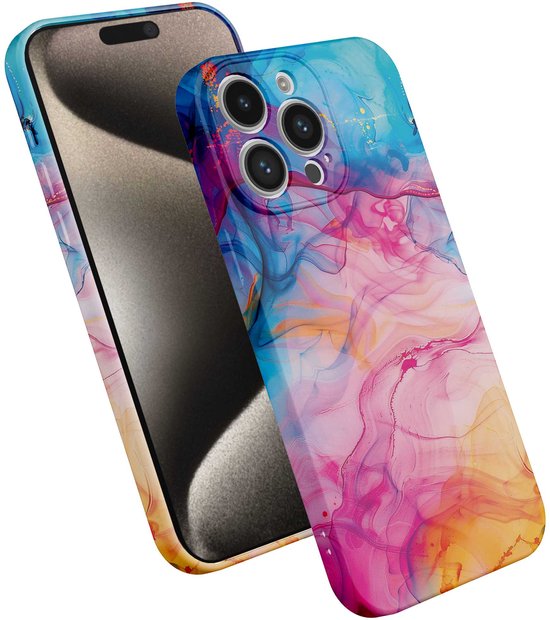 Coque de téléphone Smartphonica adaptée à iPhone 15 Pro Max avec imprimé marbre Acryl arc-en-ciel - Coque souple flexible en TPU - Coque arrière Design marbre acrylique Rainbow adaptée à iPhone 15 Pro Max