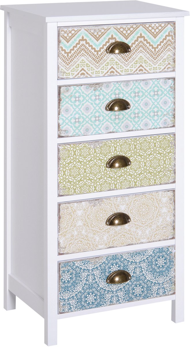 HOMCOM-Kommode-MDF, Kiefernholz-46L x 34B x 97,5H cm-Mehrfarbig