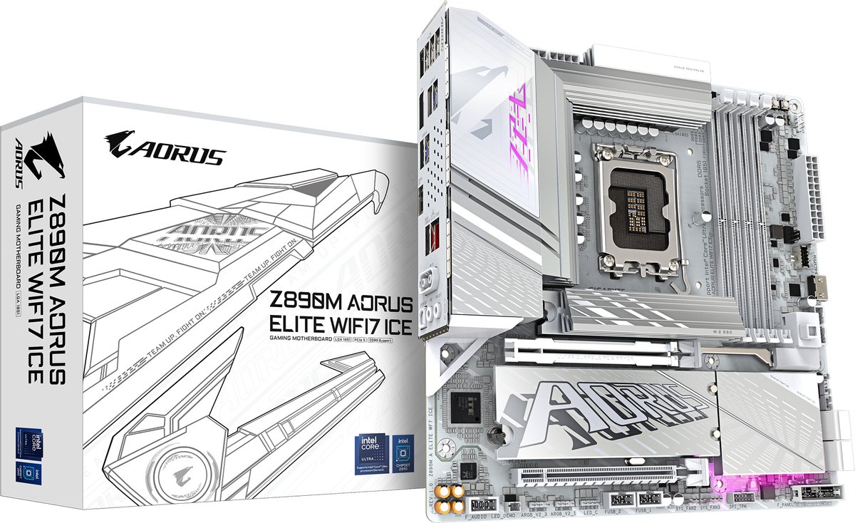GIGABYTE Z890M AORUS ELITE WIFI7 ICE Intel Z890 LGA 1851 (Socket V1) ATX