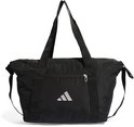 Zwarte sporttas met ritsvak op de voorkant en Adidas logo.