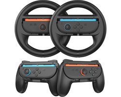 OneGamer® - Stuur en Controller Grip Set – Allen Geschikt voor Nintendo Switch 2 Joy-Con – voor Mario Kart Game – Zwart - 4 stuks