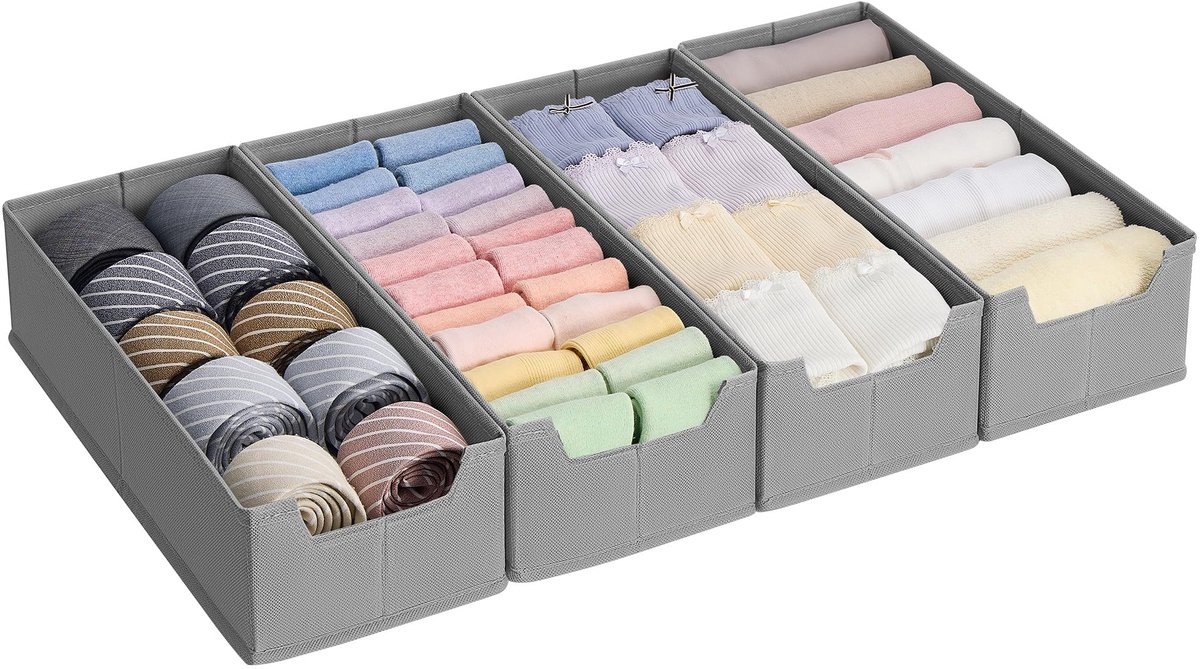 SONGMICS Ondergoedorganizer Set van 4, Lade-organizer voor IKEA HEMNES en MALM Dressoirs, Zonder Verdelers, Opvouwbare Garderobekastorganizer, 40 x 16 x 10 cm voor Sokken, Duifgrijs RUS012G01
