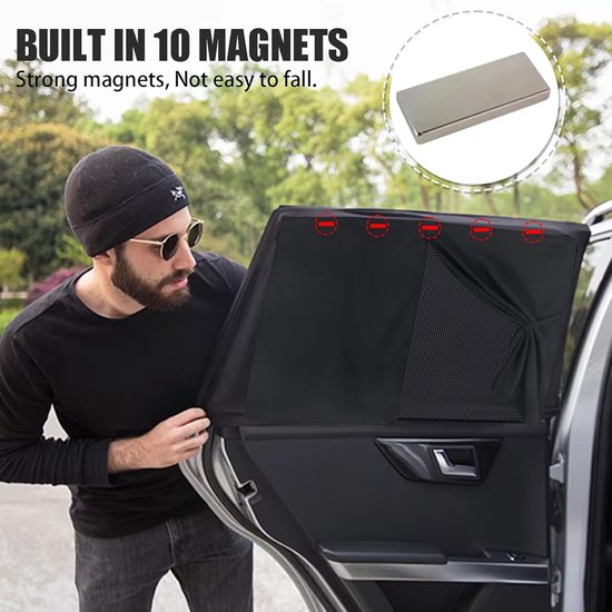 2 stuks Zonnescherm Auto - Magnetisch zonnescherm auto - Zonwering - Zonwering auto baby - Zonnescherm Auto Zijruit - 71*47cm - Magnetische auto zonneschermen - Dubbellaags zonnescherm - Met 10 magneten van Merkloos — afbeelding 2