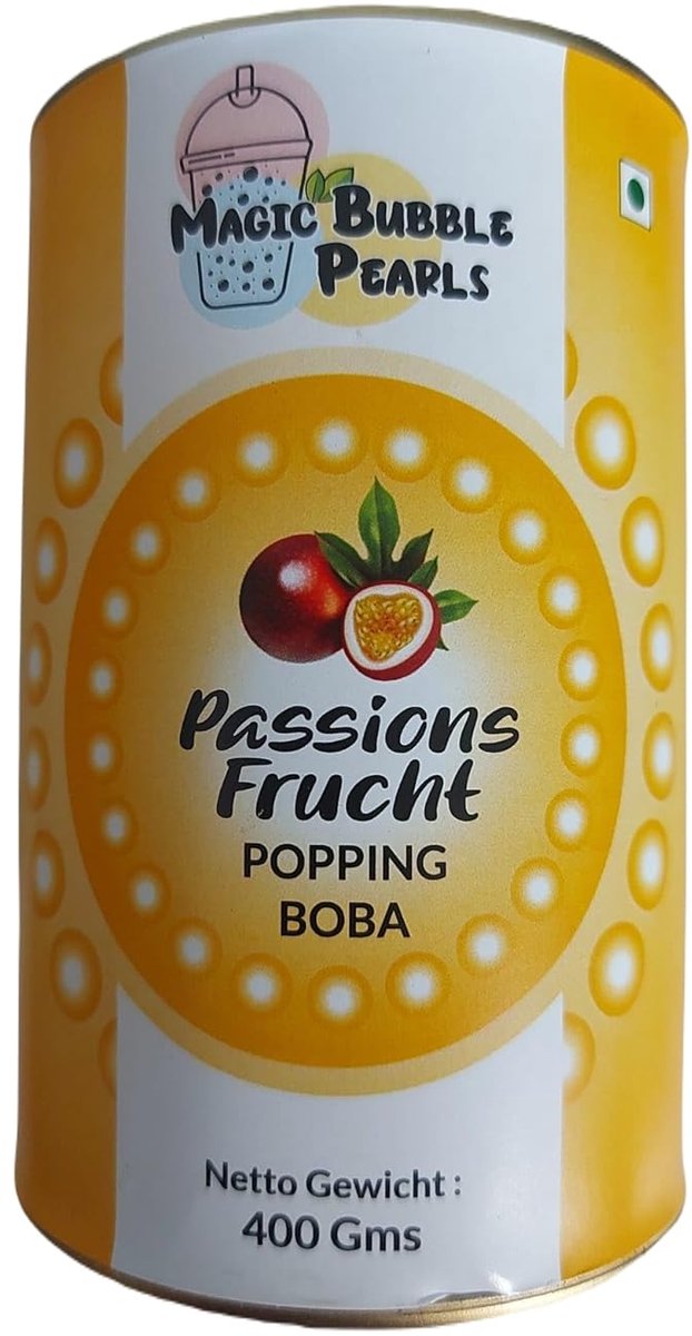 Magic Bubble Pearls – Passievrucht (Passionsfrucht) Popping Boba, 400g | Sappige Vruchtparels voor Bubble Tea, Mocktails, IJs & Meer met Kajal Sticker
