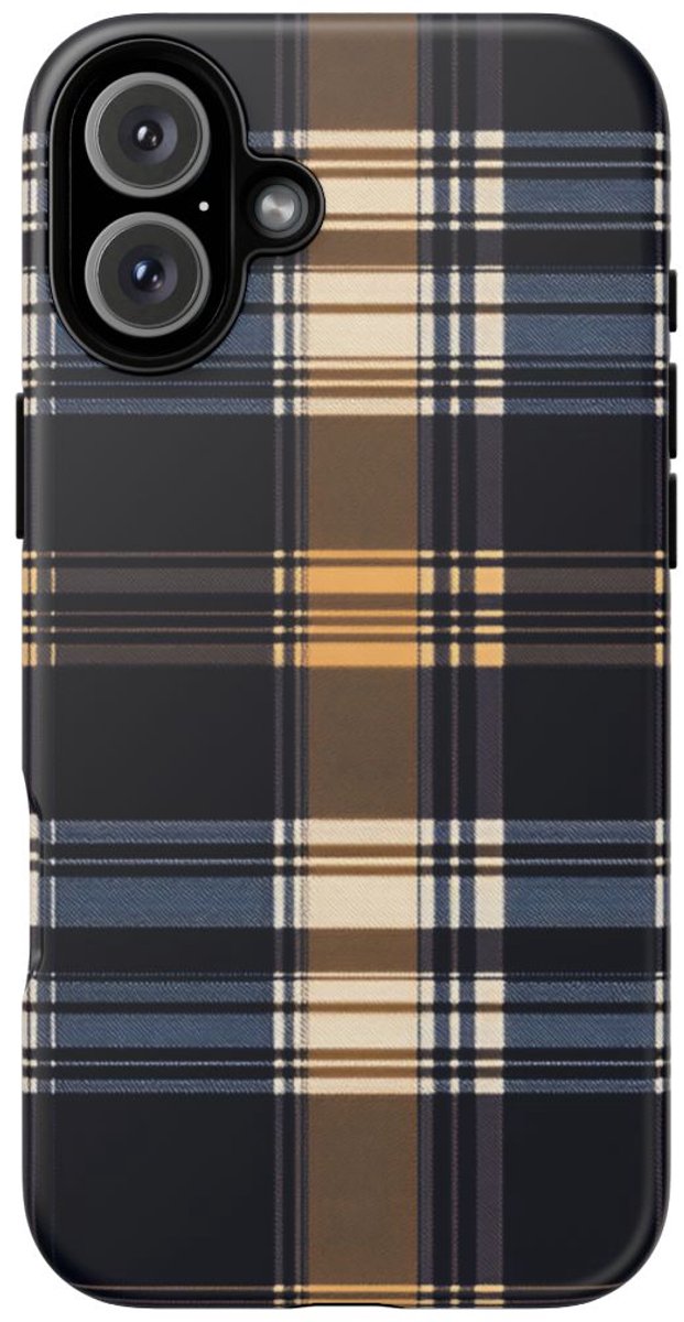 Caramel en Donkerblauw Geruit Patroon – Telefoonhoesje Geschikt voor iPhone 16 Plus