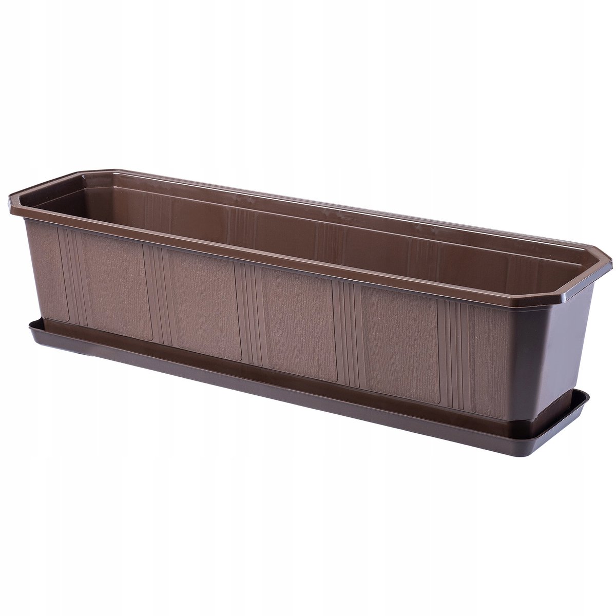 KADAX Plantenbak met onderzetter, rechthoekige bloempot van kunststof, voor binnen en buiten, voor balkon, terras en vensterbank (60 cm, bruin)