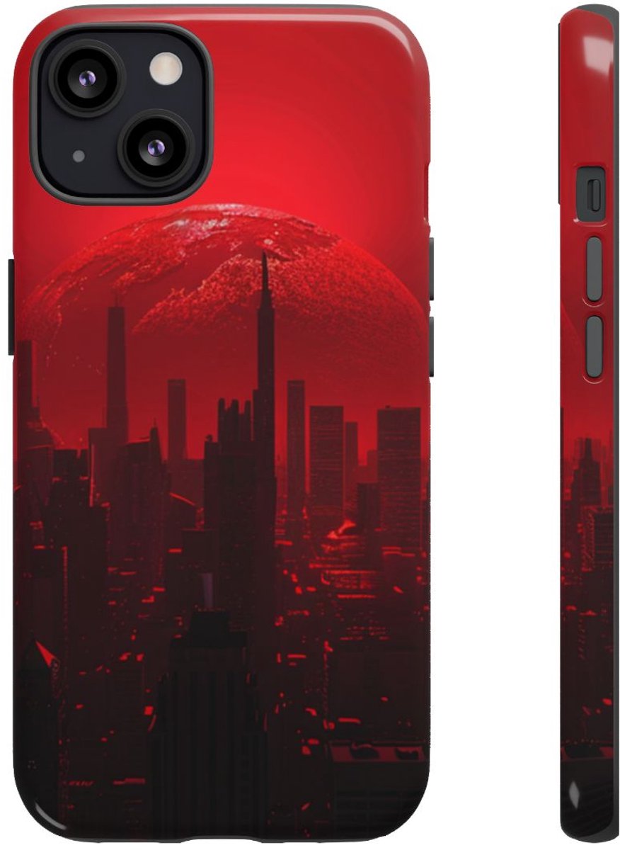 Futuristisch Stadsgezicht met Rode Planeet – Telefoonhoesje Geschikt voor iPhone 13
