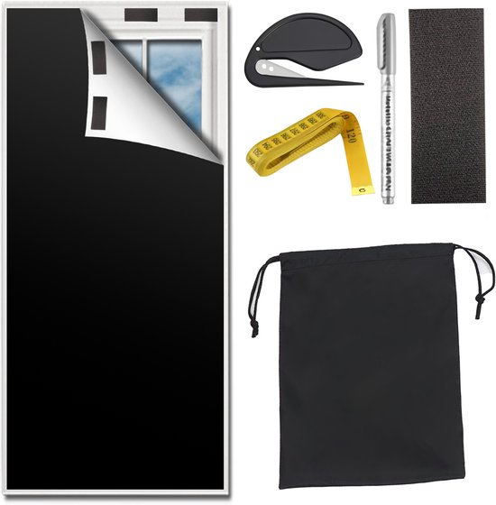 Toile occultante - Rideau occultant - Toile occultante avec velcro - 145*200cm - Rideau occultant portable - Toile d'ombrage pour fenêtres - Protection solaire - Zwart - Peut être coupé