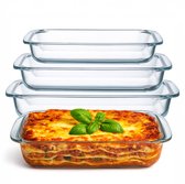 Aviro 3-Delige Ovenschaal Set - Rechthoekig - 1L, 1,6L, 2,2L - Extra Sterk Borosilicaat Glas