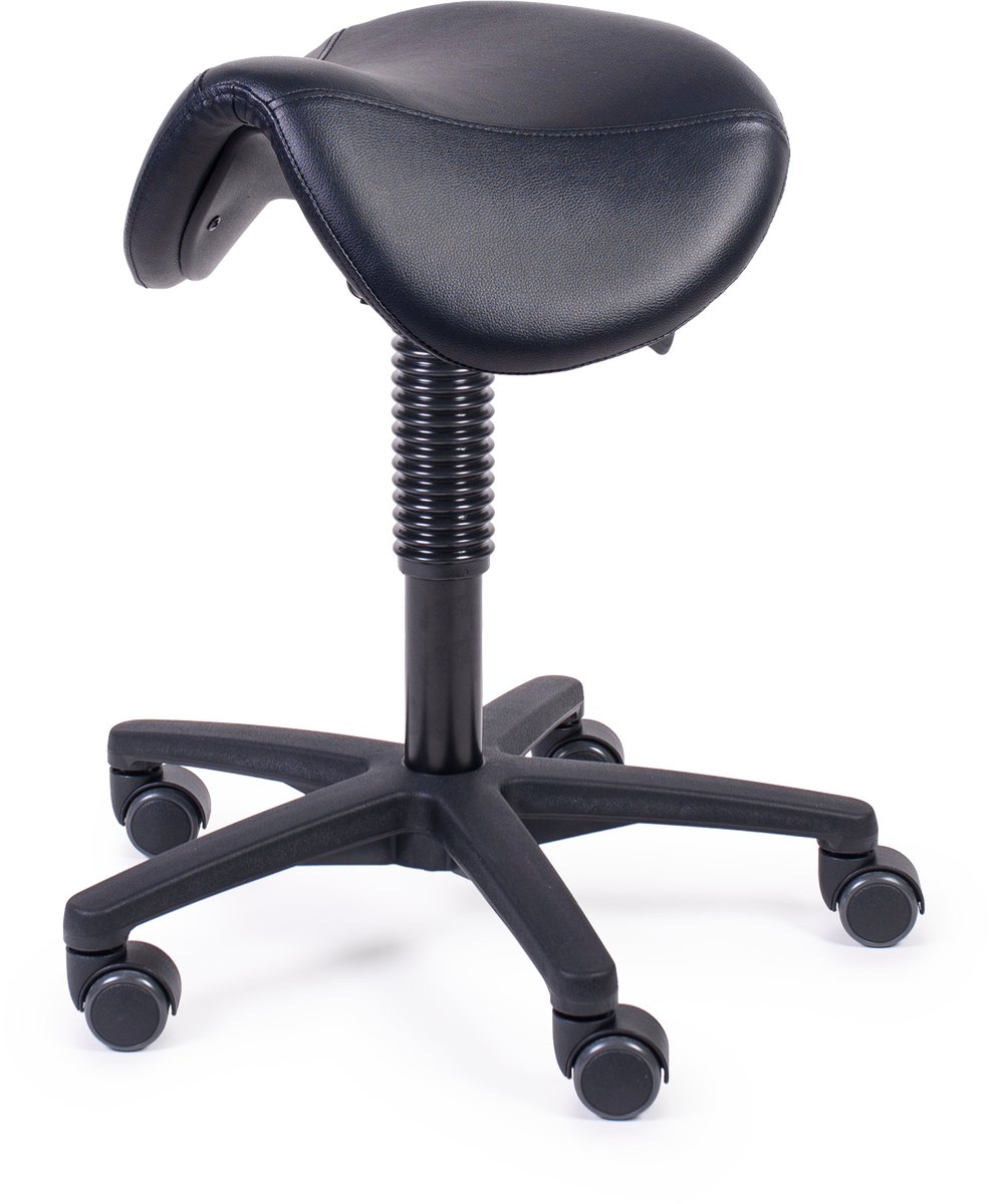 MTM zadelkruk FREYA 160-N - ergonomisch zadel - kunstleer - kunststof kruisvoet - wielen - zwart - 48/63 cm