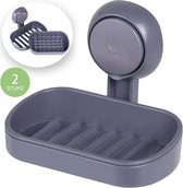 Uten Zeepbakje - Zeephouder met afvoer - Verwijderbaar - Zonder Boren - Zeepschaaltje - Bevestigen Middels zuignap - Douche - Badkamer - Keuken - Toilet - Grijs - 2 stuks