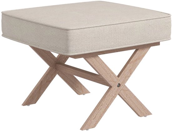 HOMCOM zithocker - polyester, rubberhout - 51x47x42 cm - beige