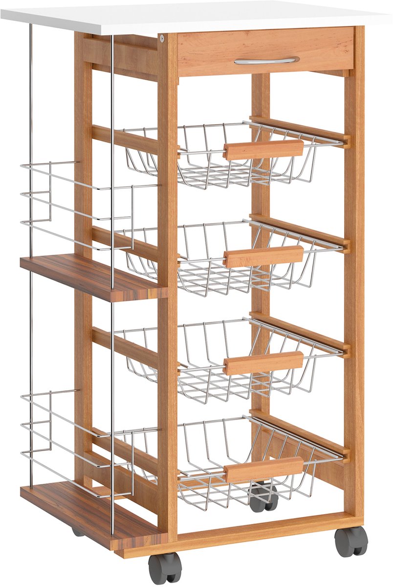 HOMCOM-Keukenkar-47x37x83cm-Metaal-Bruin