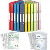 ACROPAQ - 12 x Ringmap A4 2 ringen - All-in-One Organisatieset incl. 10 Documentenmappen & 25 Showtassen - 'Zomer' Nature Kleurencollectie - Ringband / Ordner / Multomap - Ringmapjes, Ringmappen, Ordners 2-rings
