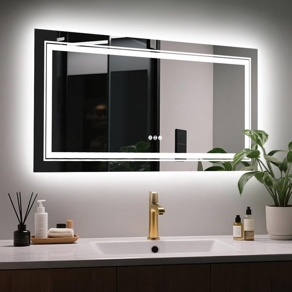 LUVODI LED badkamerspiegel - 1000x600mm grote dimbare verlichte wandspiegels - achtergrondverlichting en voorlicht - anticondens - slimme aanraakschakelaar - horizontaal/verticaal - IP56-normering
