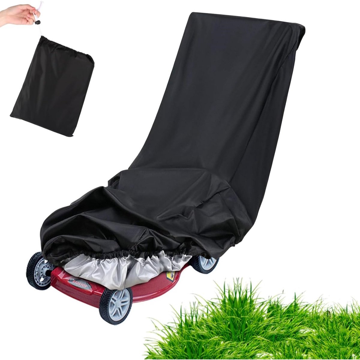 Tovbmup Grasmaaierhoes - Waterdichte grasmaaierhoes - Beschermhoes voor buitenopslag - 210D polyester - Met opbergtas met trekkoord - 193x112x64cm zwart