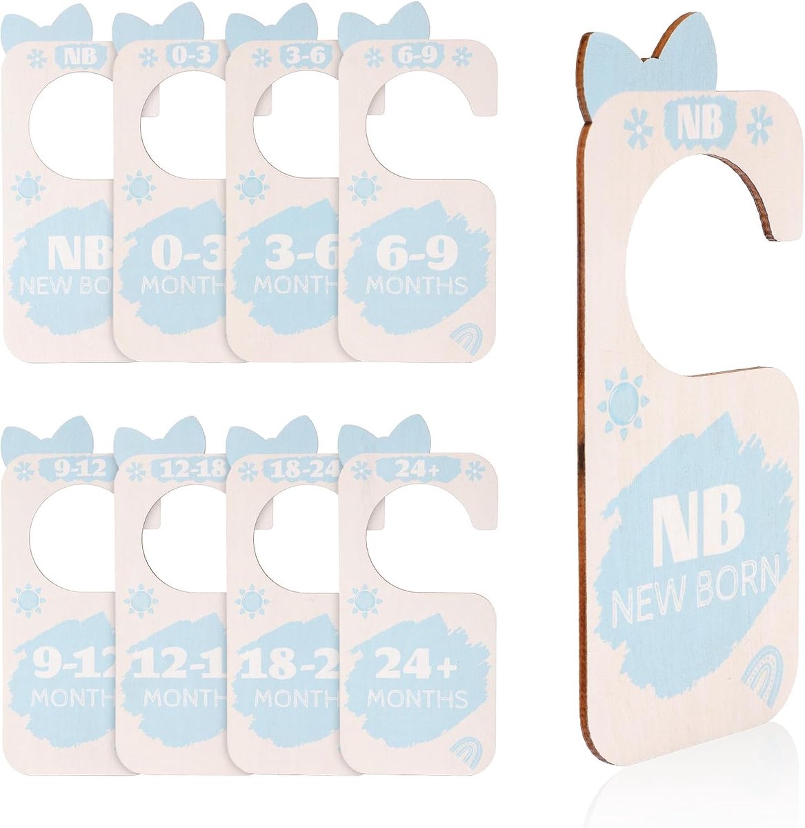 Image of 8st Babykastverdelers, Houten Kledingmaatclassificatiehanger Dubbelzijdige Kinderkamerleeftijdshangerverdeler Van Pasgeboren Tot 24 Maanden voor Nieuwe Moeders Vaders en Ouders (Strik)