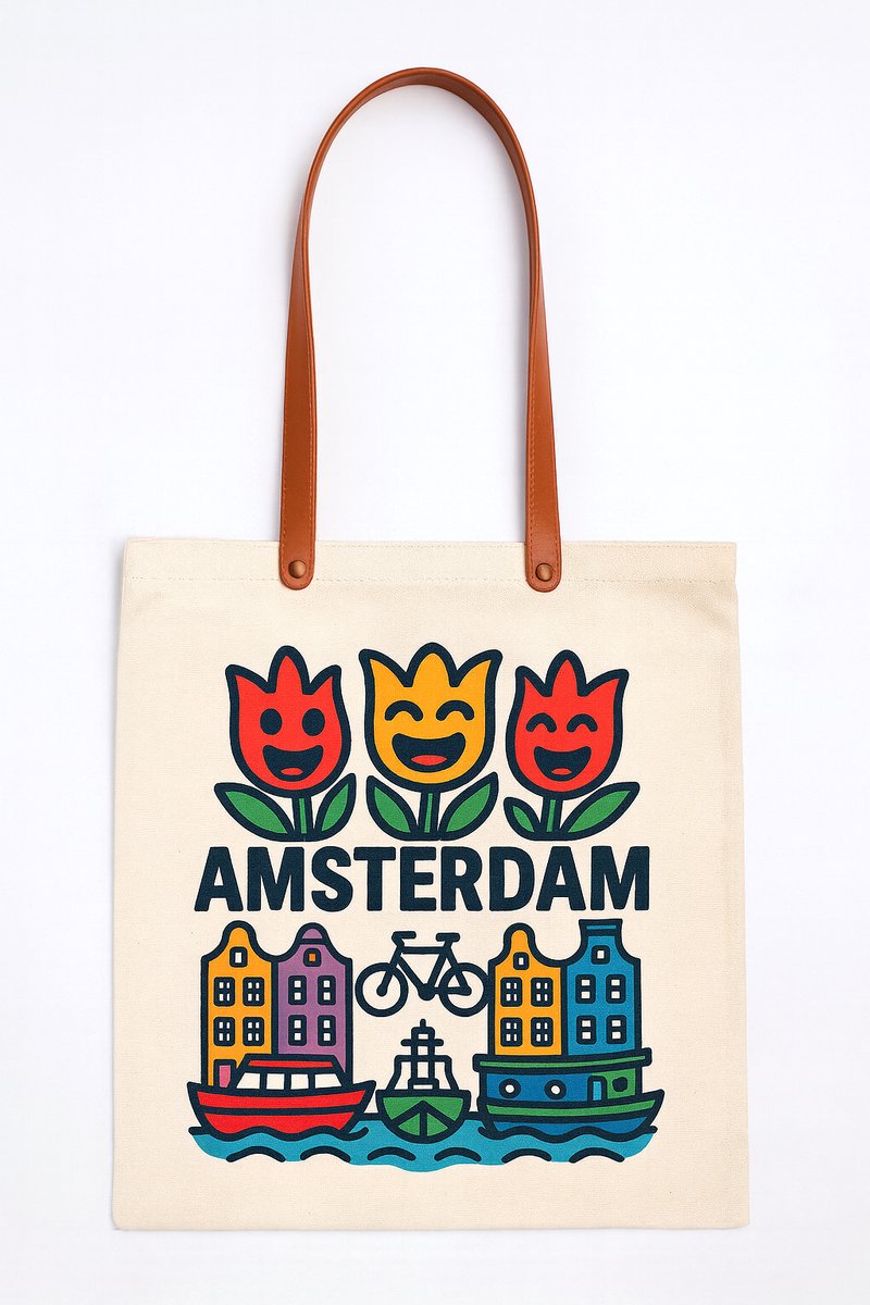 Canvas Tas Amsterdam met Tulpen en Grachten